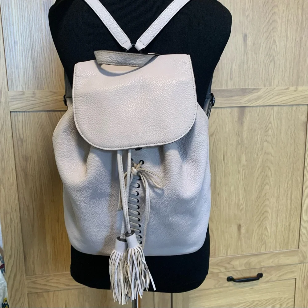 Rebecca Minkoff Backpack Leather tassel Drawstring Magnetic snap Closure Flaptop - Picture 4 of 16